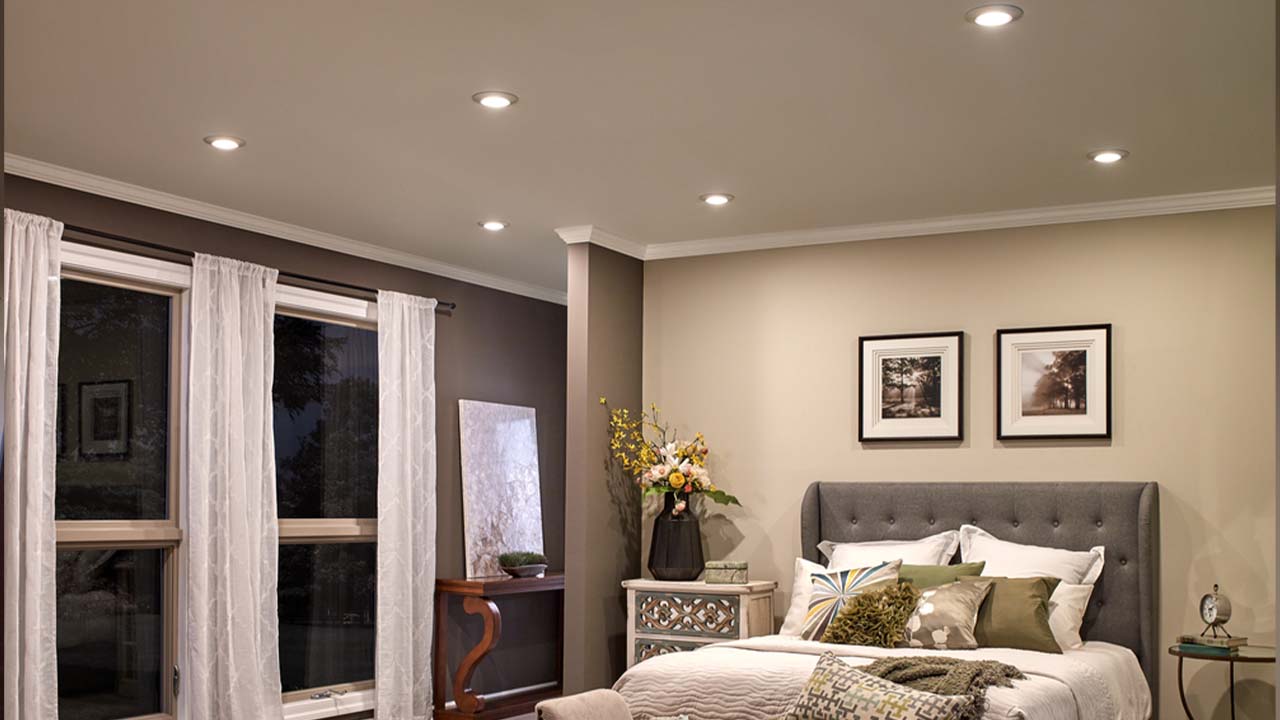 đèn âm trần kết hợp không gian phòng ngủ