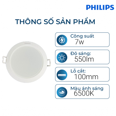 Âm trần Philips LED Eridani 52960 / 7W (Φ100)