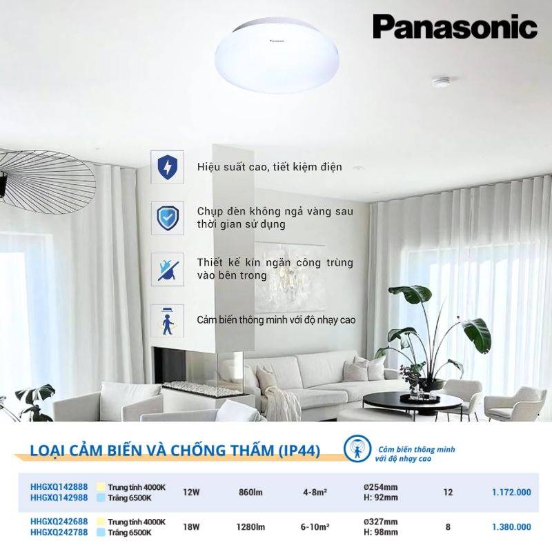 Panasonic - Đèn Ốp Trần Tròn  Cảm Biến Ánh Sáng IP44 12W Sáng 6500K | HHGXQ142988 