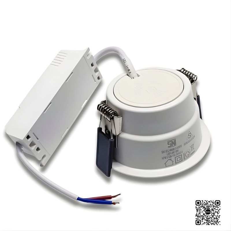 Đèn LED âm trần tròn màu trắng kèm bộ nguồn và dây điện đấu nối