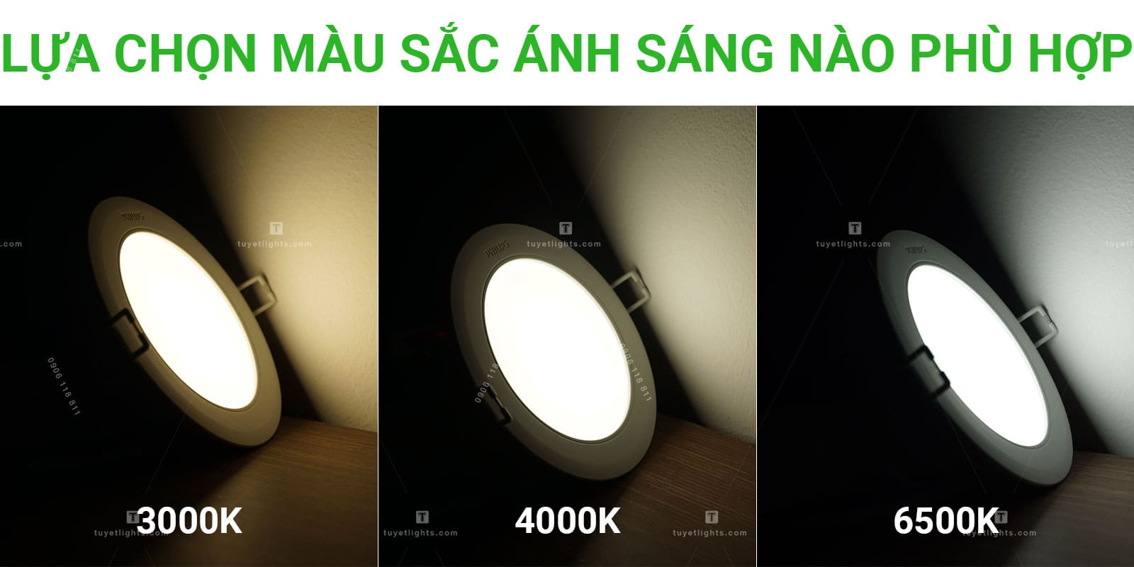 Phân biệt đèn LED âm trần Downlight dựa trên màu ánh sáng