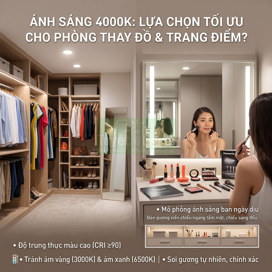 Đèn gương Panasonic ánh sáng 4000K cho bàn trang điểm trong phòng thay đồ hiện đại