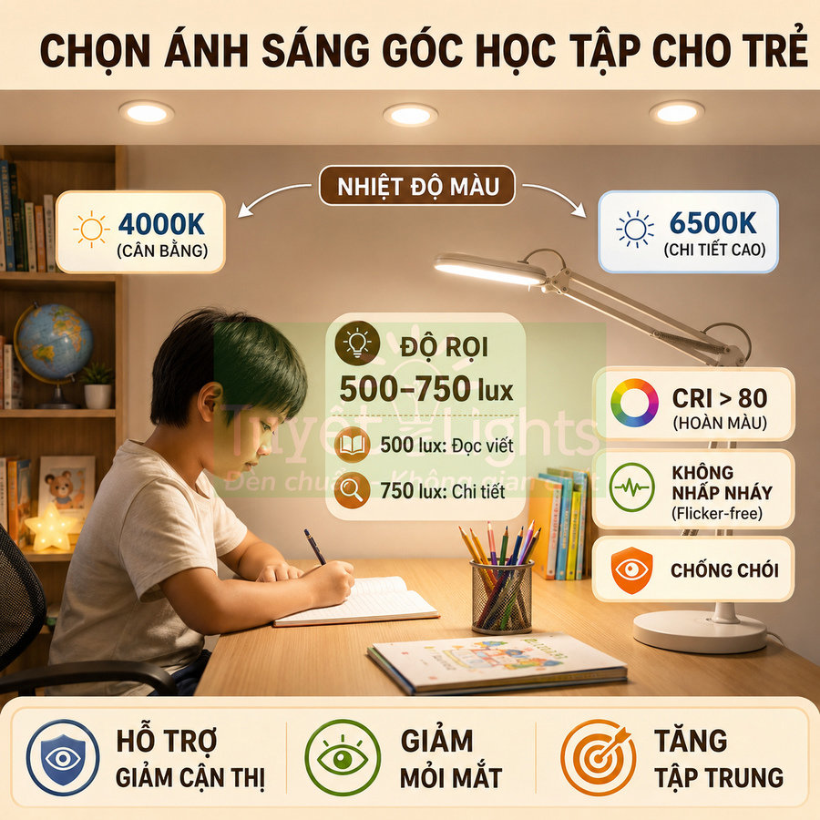 Đèn bàn học chống chói cho trẻ em với ánh sáng 4000K 6500K hỗ trợ giảm mỏi mắt và tăng tập trung