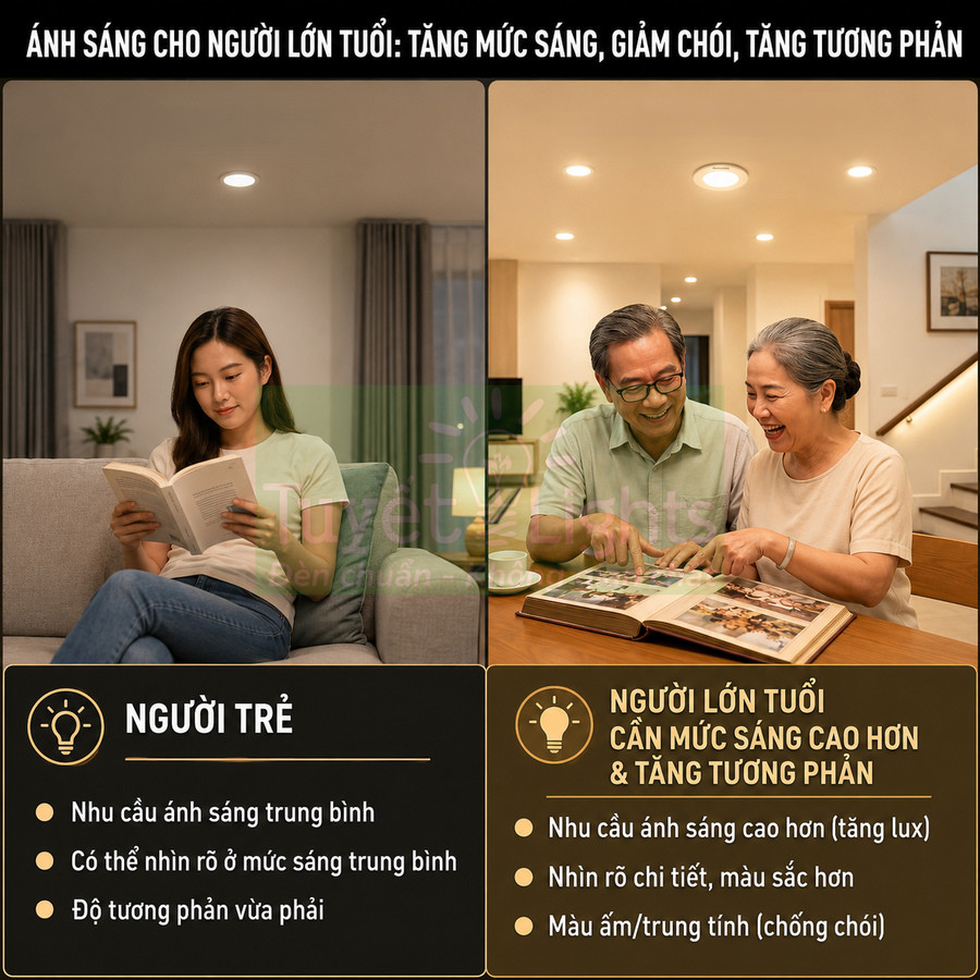 Đèn trần LED chiếu sáng phòng khách cho người trẻ và người lớn tuổi đọc sách, xem album rõ nét