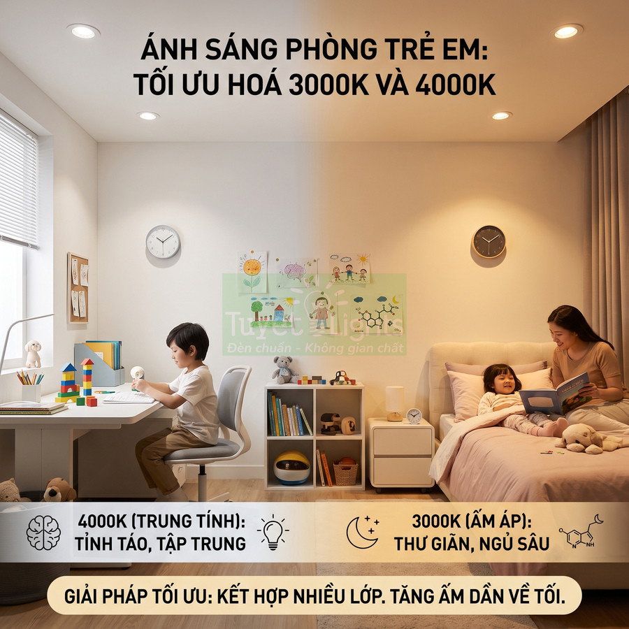 Đèn trần phòng trẻ em với ánh sáng 3000K và 4000K cho góc học tập và giường ngủ ấm áp