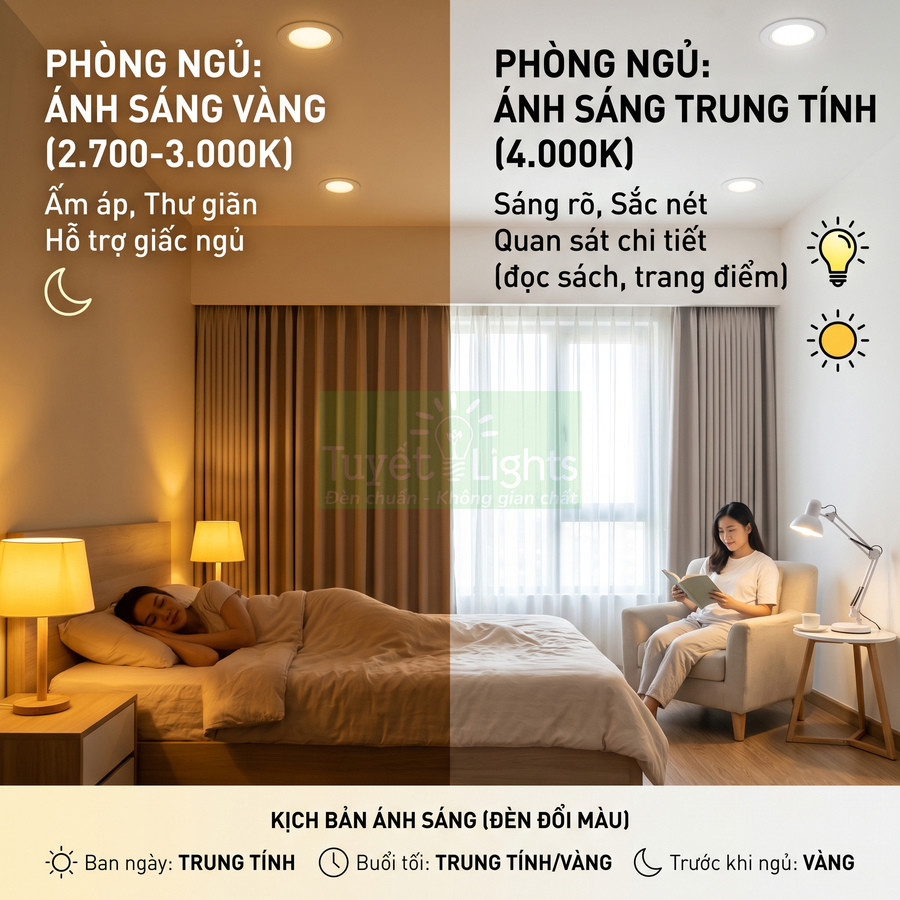 Đèn ngủ Tuyết Lights đổi màu ánh sáng vàng và trung tính cho phòng ngủ thư giãn và đọc sách