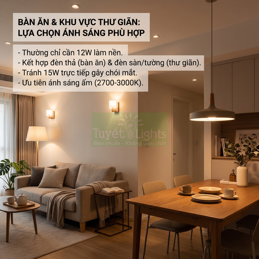 Đèn trang trí Tuyết Lights chiếu sáng ấm áp cho bàn ăn và khu vực thư giãn phòng khách hiện đại