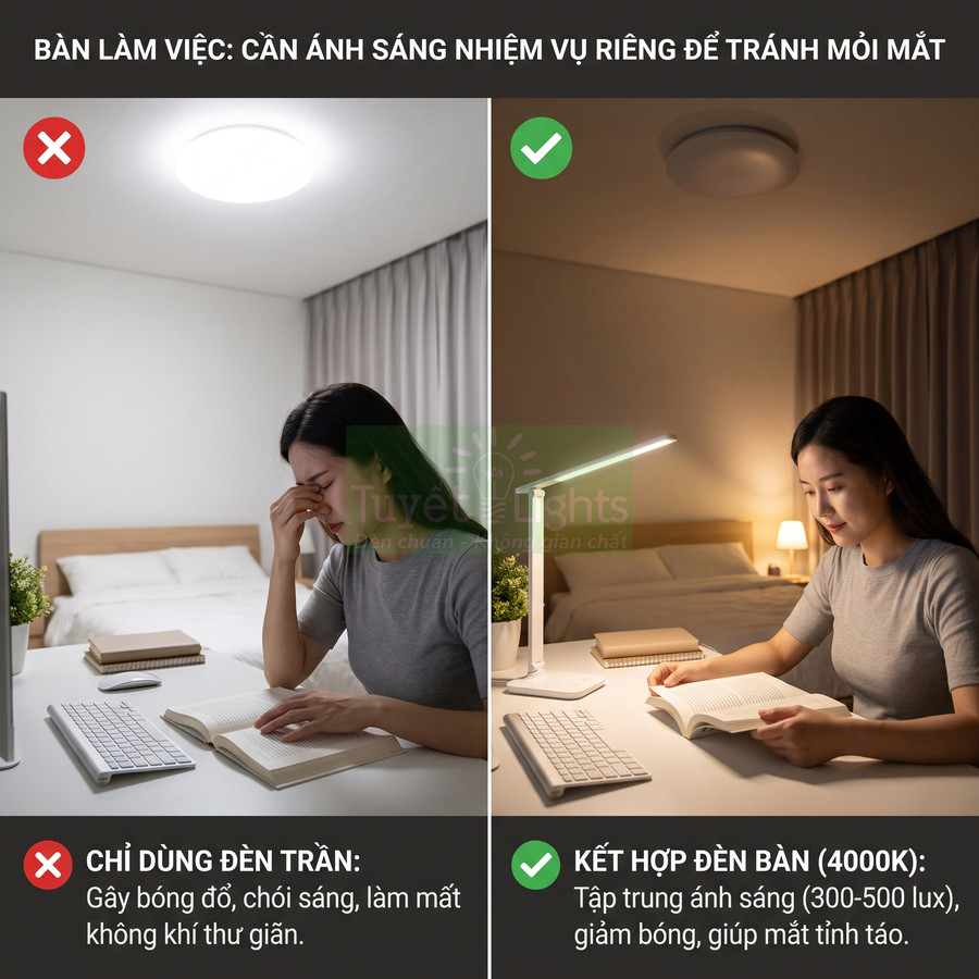 Đèn bàn LED ánh sáng 4000K cho góc làm việc, giúp đọc sách và dùng máy tính giảm mỏi mắt