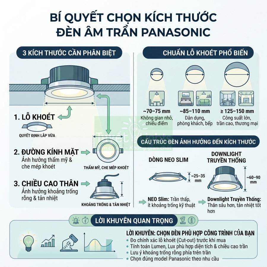 Kích thước đèn âm trần Panasonic phổ biến hiện nay