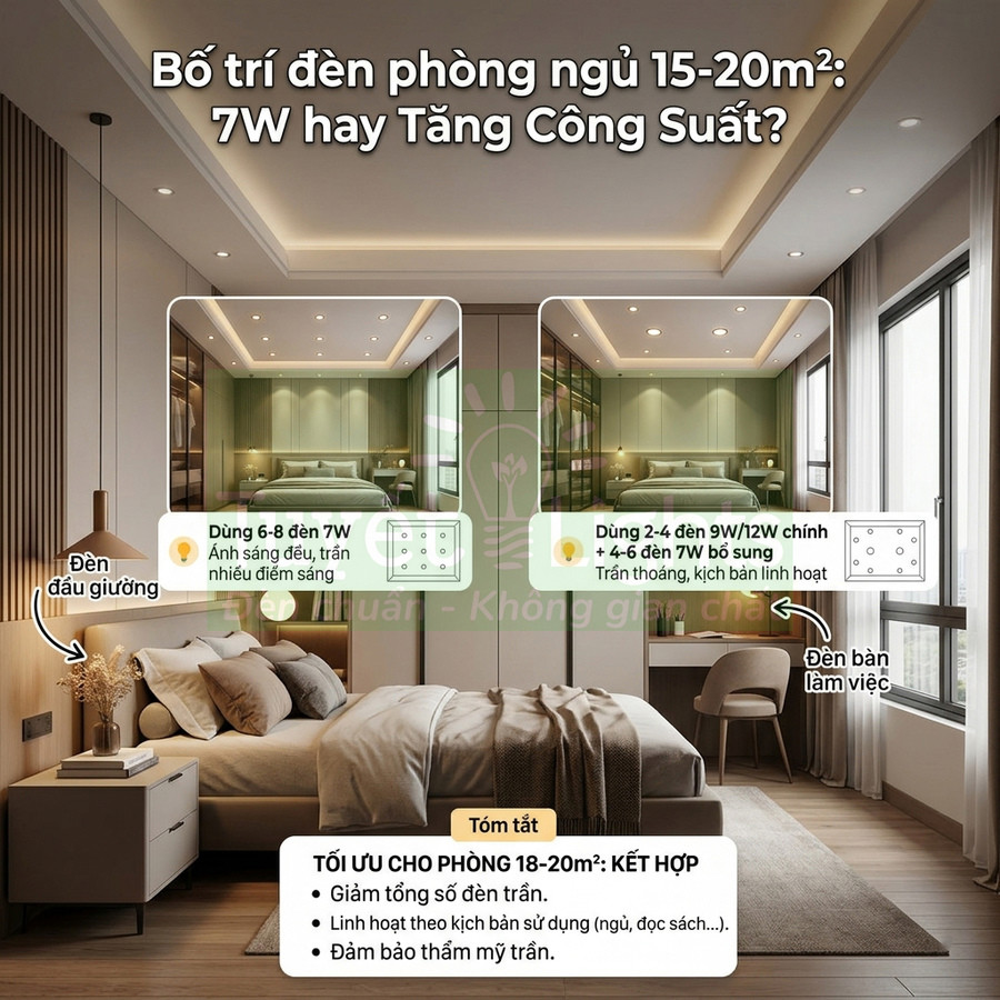 Bố trí đèn LED trần và đèn đầu giường cho phòng ngủ hiện đại 15 20m2 tối ưu ánh sáng và thẩm mỹ