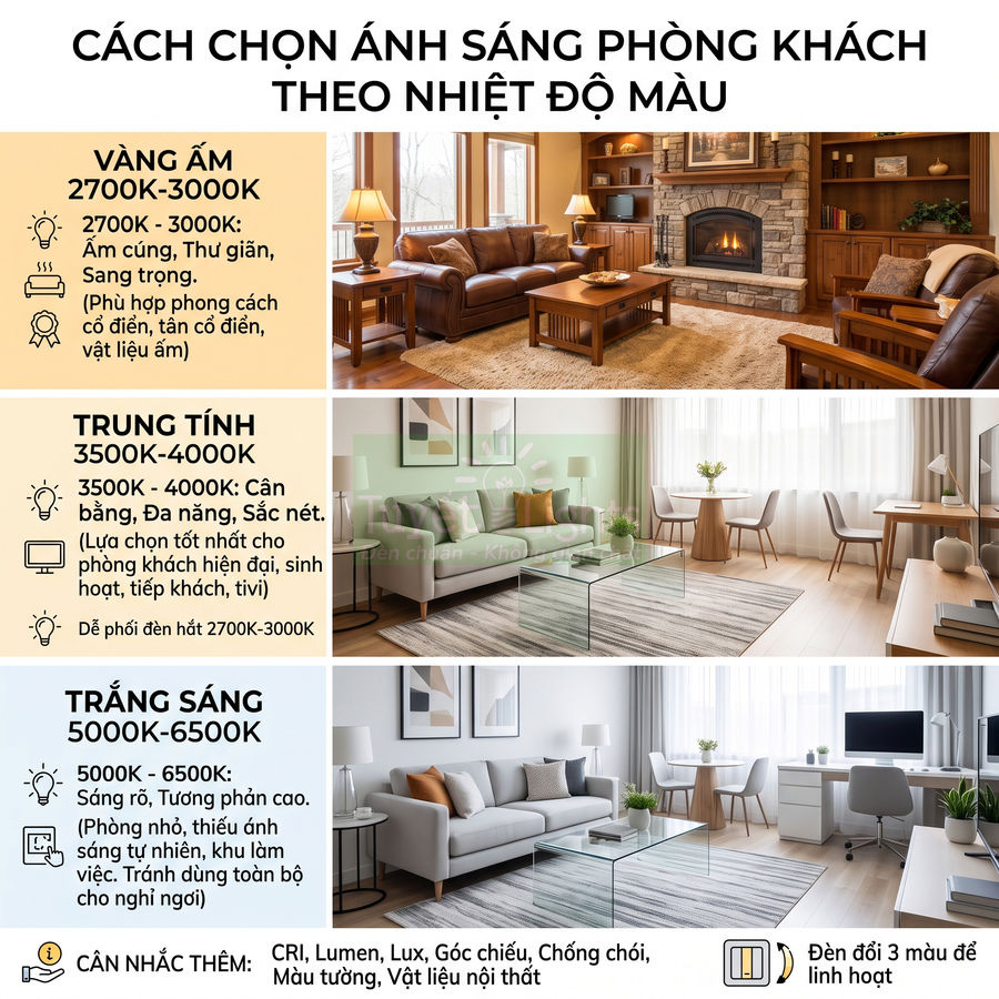 Đèn âm trần Panasonic màu nào phù hợp phòng khách?