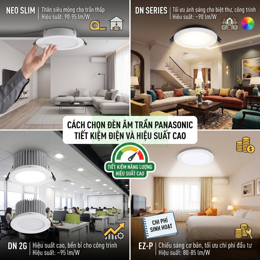 Các mẫu đèn âm trần Panasonic tiết kiệm điện cho phòng khách, văn phòng và phòng ngủ