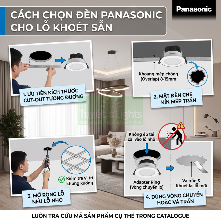 Hướng dẫn chọn và lắp đặt đèn âm trần Panasonic cho lỗ khoét sẵn trong trần nhà