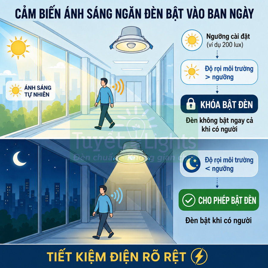 Đèn cảm biến ánh sáng Tuyết Lights tự động tắt ban ngày và bật khi có người vào ban đêm tiết kiệm điện