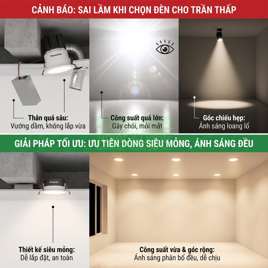 Đèn âm trần Panasonic siêu mỏng cho trần thấp, ánh sáng phân bố đều, dễ lắp đặt an toàn
