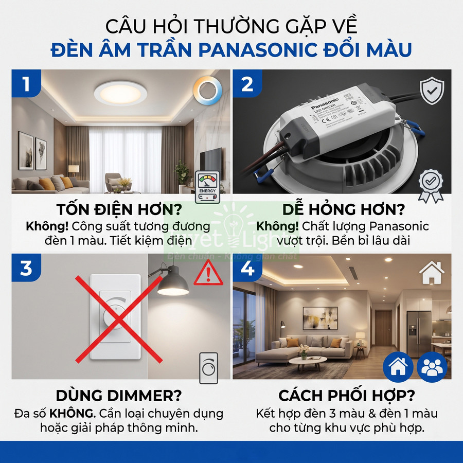 Đèn âm trần Panasonic đổi màu lắp trong phòng khách hiện đại và bộ điều khiển, hướng dẫn sử dụng tiết kiệm điện