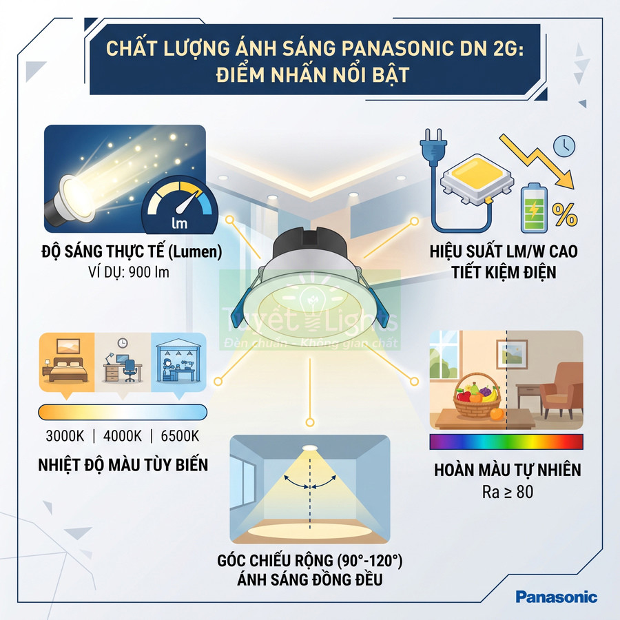 Đèn LED âm trần Panasonic DN 2G độ sáng cao, tiết kiệm điện, nhiệt độ màu tùy chỉnh và chiếu sáng đồng đều