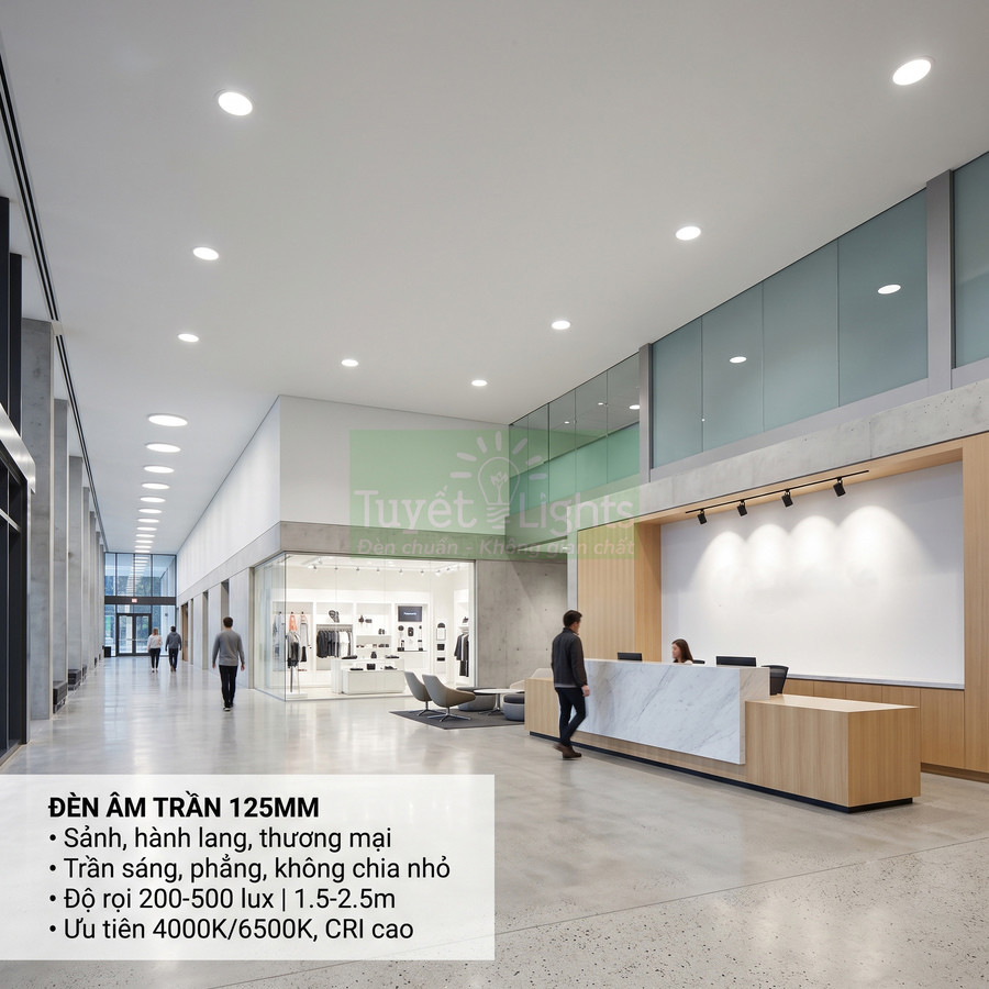 Đèn âm trần 125mm Tuyết Lights chiếu sáng sảnh hành lang thương mại hiện đại