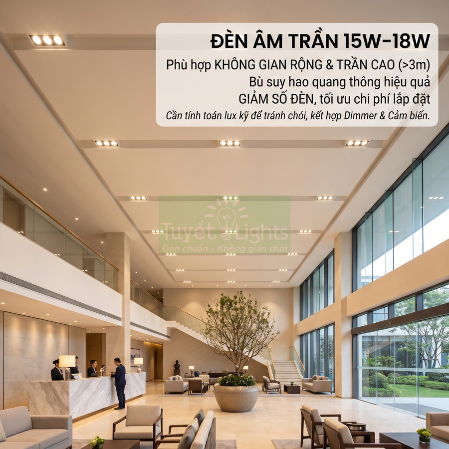 Đèn âm trần 15W 18W Tuyết Lights chiếu sáng sảnh rộng trần cao hiện đại