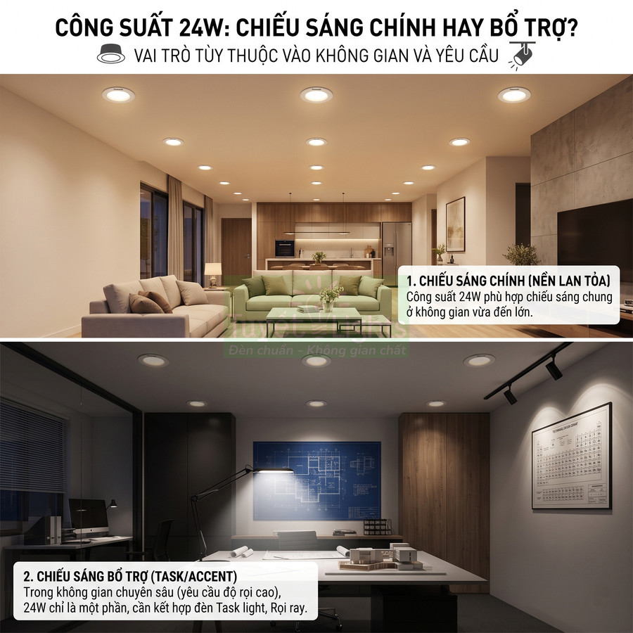 Đèn downlight âm trần 24W chiếu sáng phòng khách và phòng làm việc hiện đại
