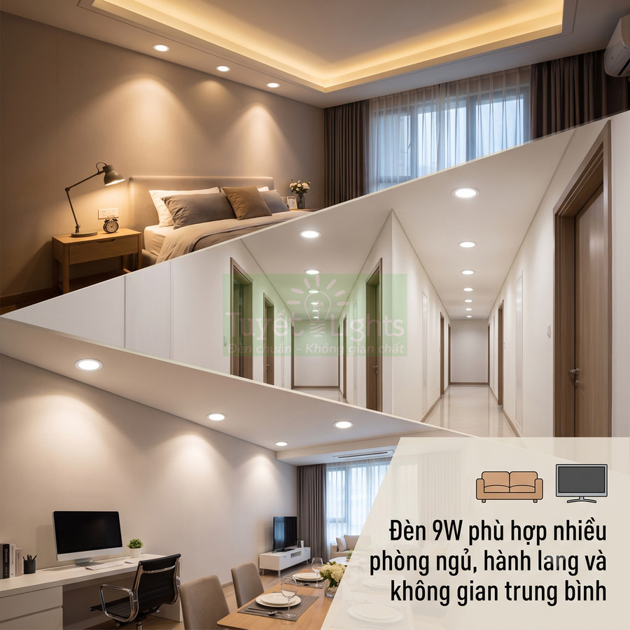 Đèn LED âm trần 9W chiếu sáng phòng ngủ, hành lang và phòng khách hiện đại