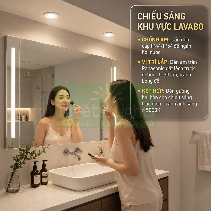 Đèn LED gương phòng tắm chiếu sáng khu vực lavabo, hỗ trợ trang điểm rõ nét và chống ẩm hiệu quả