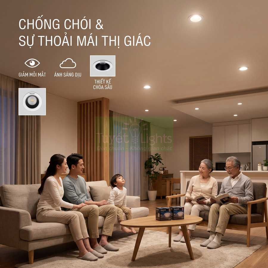 Đèn LED âm trần chống chói Tuyết Lights chiếu sáng phòng khách gia đình ấm cúng