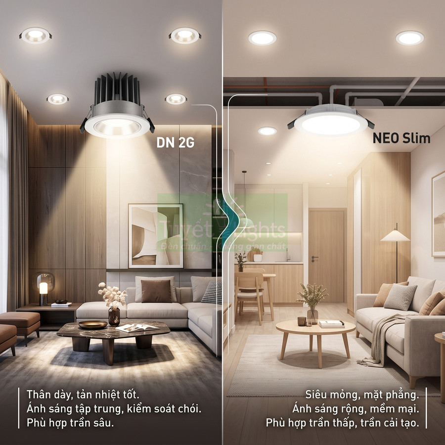 Đèn âm trần Panasonic DN 2G và NEO Slim khác nhau thế nào?