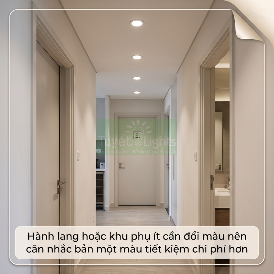 Đèn LED âm trần Tuyết Lights chiếu sáng hành lang căn hộ tông màu trắng sáng hiện đại