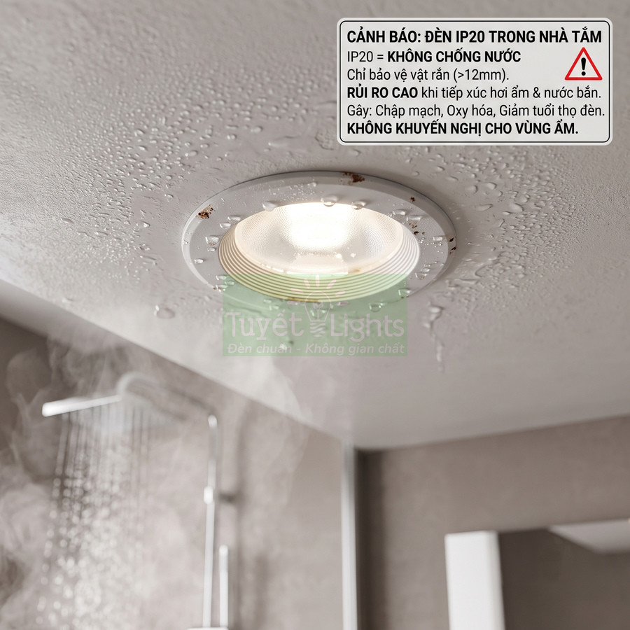 Đèn âm trần phòng tắm Tuyết Lights trên trần ẩm ướt với cảnh báo không chống nước IP20