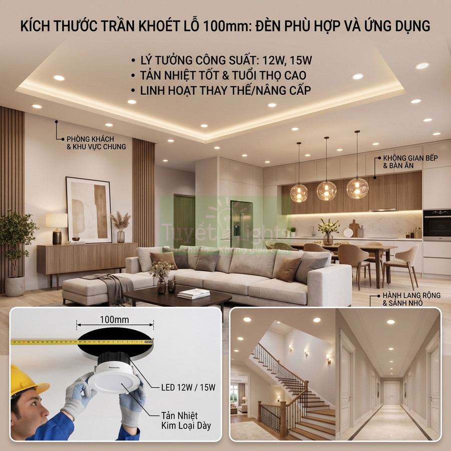 Đèn LED âm trần Panasonic 12W 15W lắp trần khoét lỗ 100mm cho phòng khách bếp hành lang