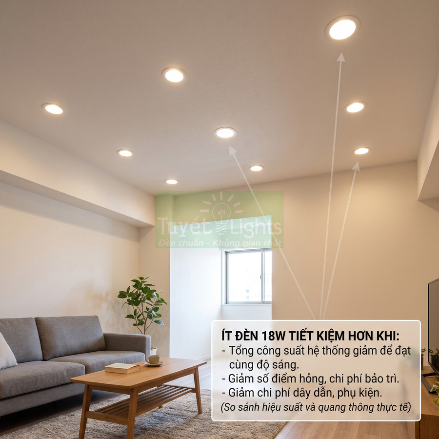 Đèn âm trần LED 18W Tuyết Lights chiếu sáng phòng khách hiện đại tiết kiệm điện