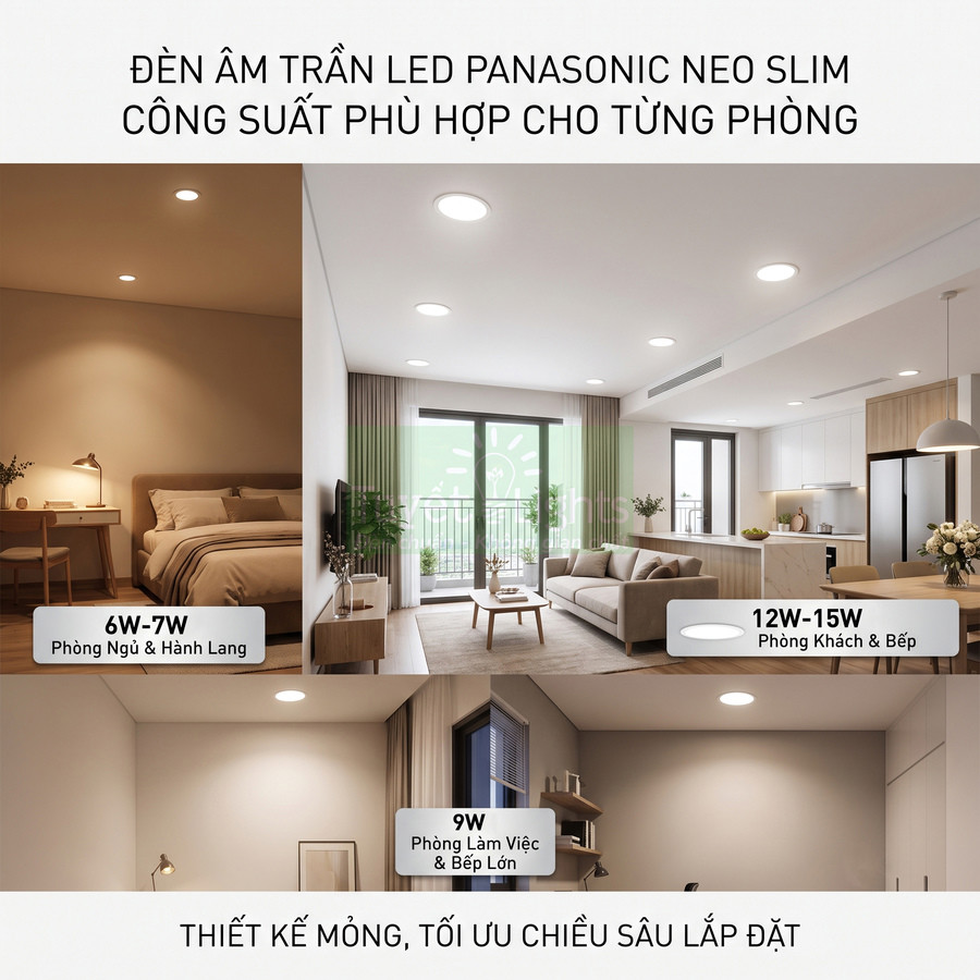 Đèn âm trần LED Panasonic Neo Slim chiếu sáng phòng ngủ, phòng khách, bếp và phòng làm việc