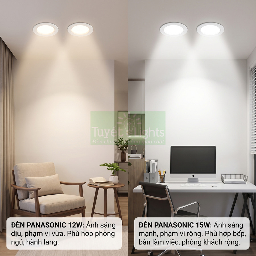 Đèn âm trần Panasonic 12W và 15W chiếu sáng phòng ngủ và bàn làm việc hiện đại