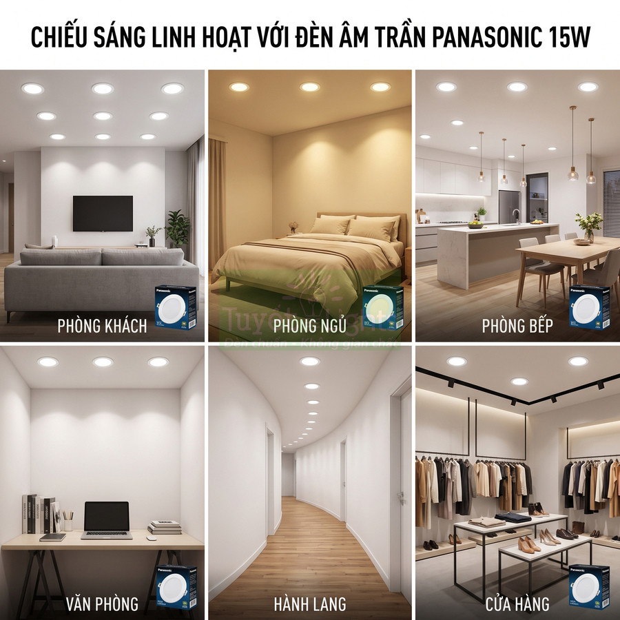 Đèn âm trần Panasonic 15W chiếu sáng phòng khách, phòng ngủ, bếp, văn phòng, hành lang và cửa hàng