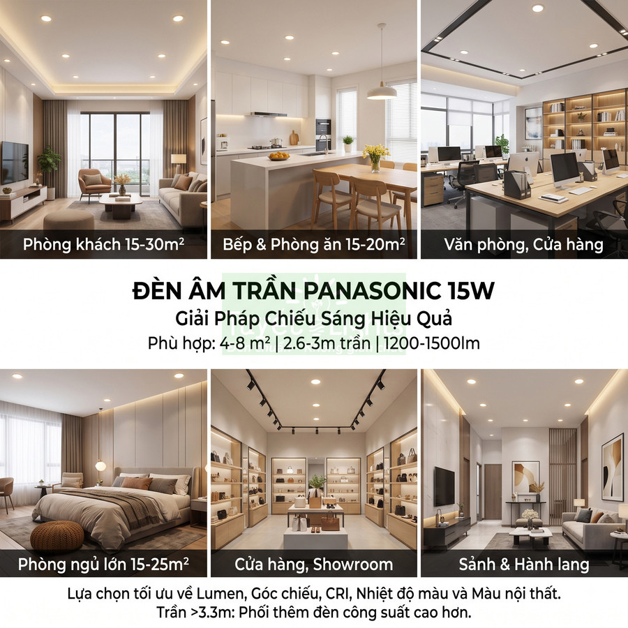 Đèn âm trần Panasonic 15W nên lắp ở đâu?