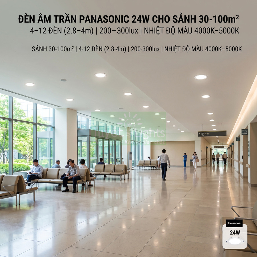 Đèn âm trần Panasonic 24W chiếu sáng sảnh rộng hiện đại với ánh sáng trắng tự nhiên