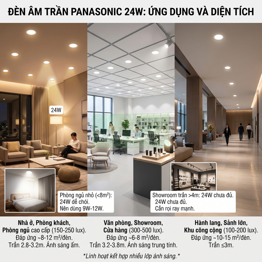 Đèn âm trần Panasonic 24W chiếu sáng phòng khách, văn phòng, showroom và hành lang hiện đại