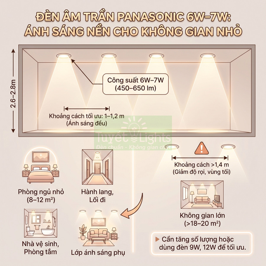 Hướng dẫn lắp đặt đèn âm trần Panasonic 6W 7W cho phòng ngủ nhỏ, hành lang, nhà tắm và phòng khách