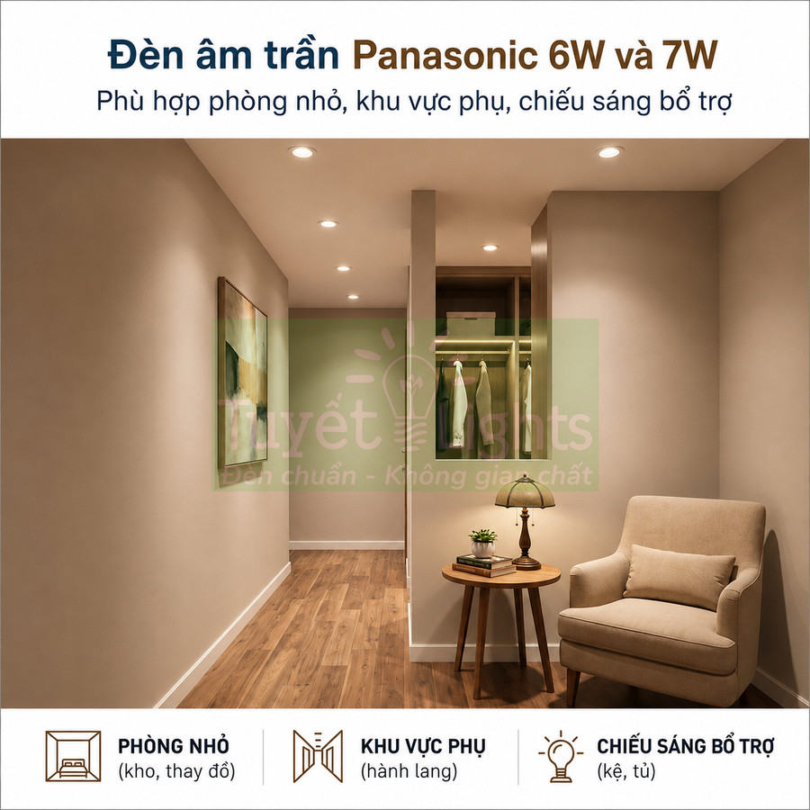 Đèn âm trần Panasonic 6W 7W chiếu sáng phòng nhỏ và hành lang với ánh sáng ấm hiện đại