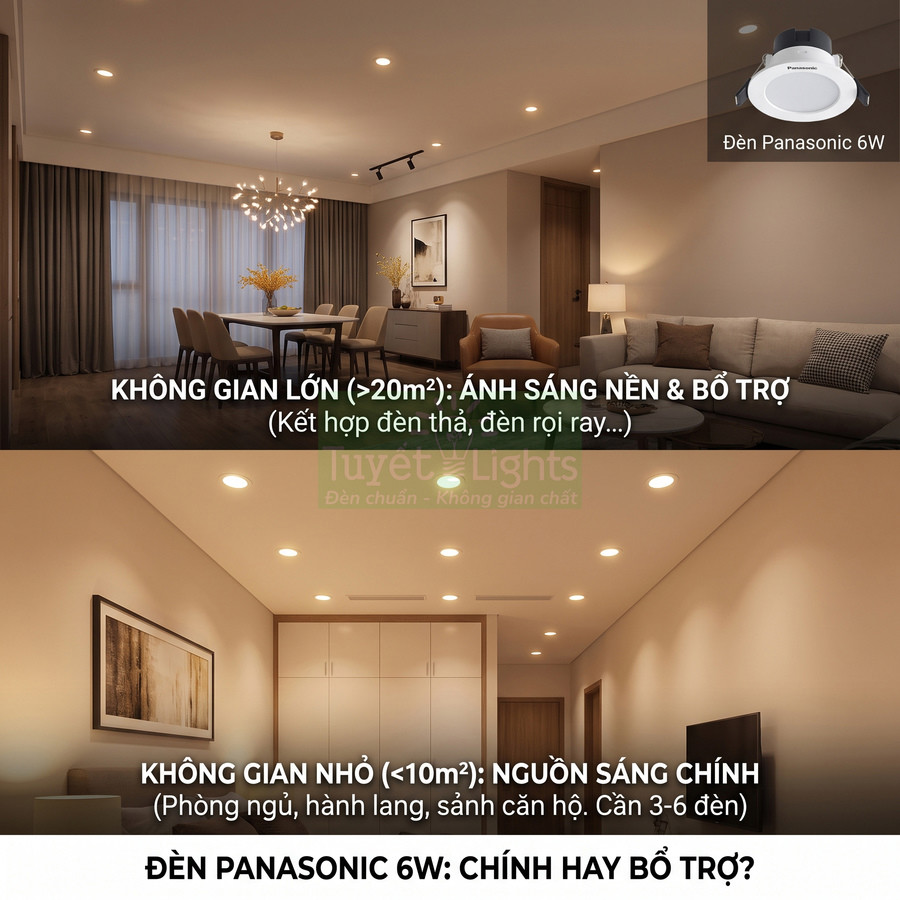 Đèn âm trần Panasonic 6W chiếu sáng phòng khách và hành lang căn hộ hiện đại