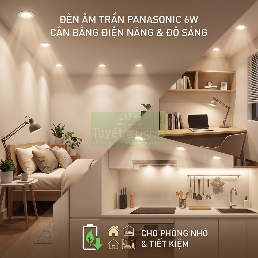 Đèn âm trần Panasonic 6W chiếu sáng phòng ngủ, bàn làm việc và bếp nhỏ tiết kiệm điện