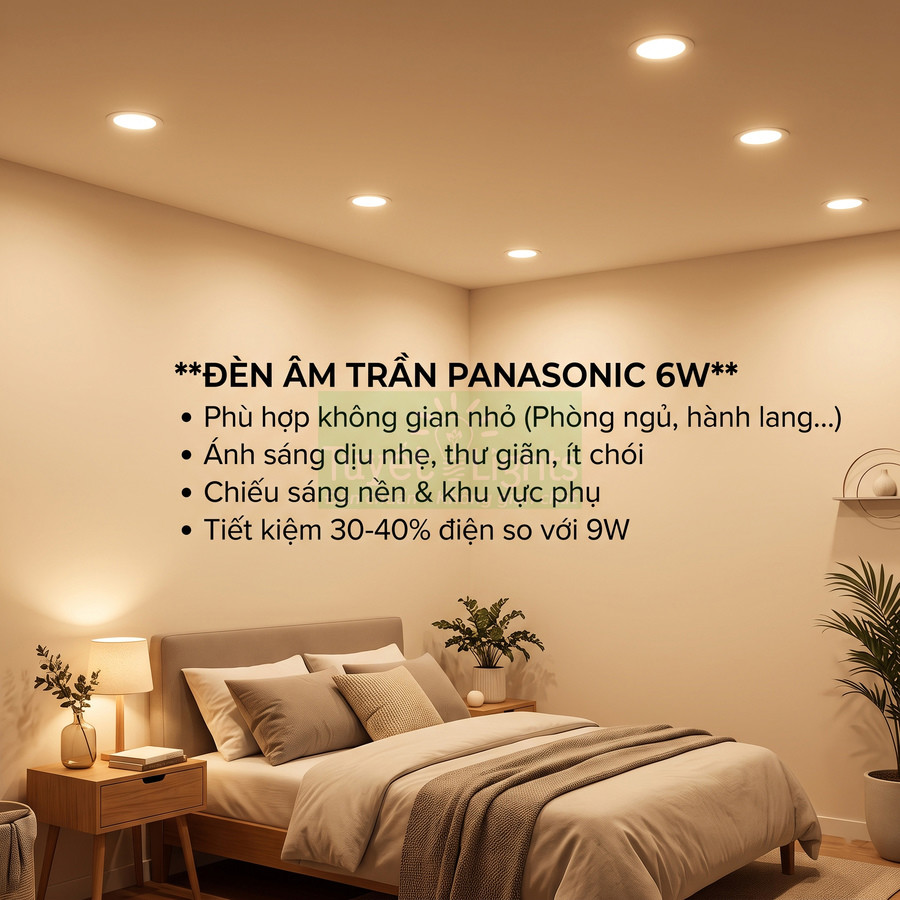 Đèn âm trần Panasonic 6W chiếu sáng dịu nhẹ cho phòng ngủ hiện đại, tiết kiệm điện