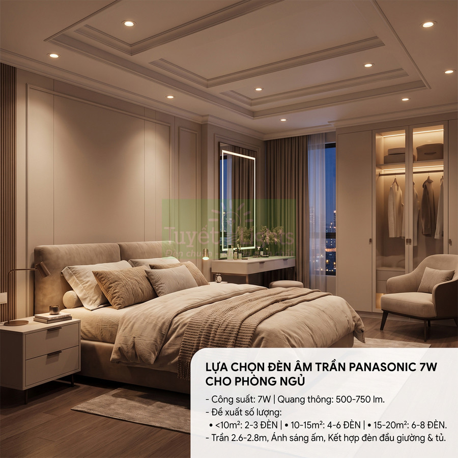 Đèn âm trần Panasonic 7W có đủ sáng cho phòng ngủ không?