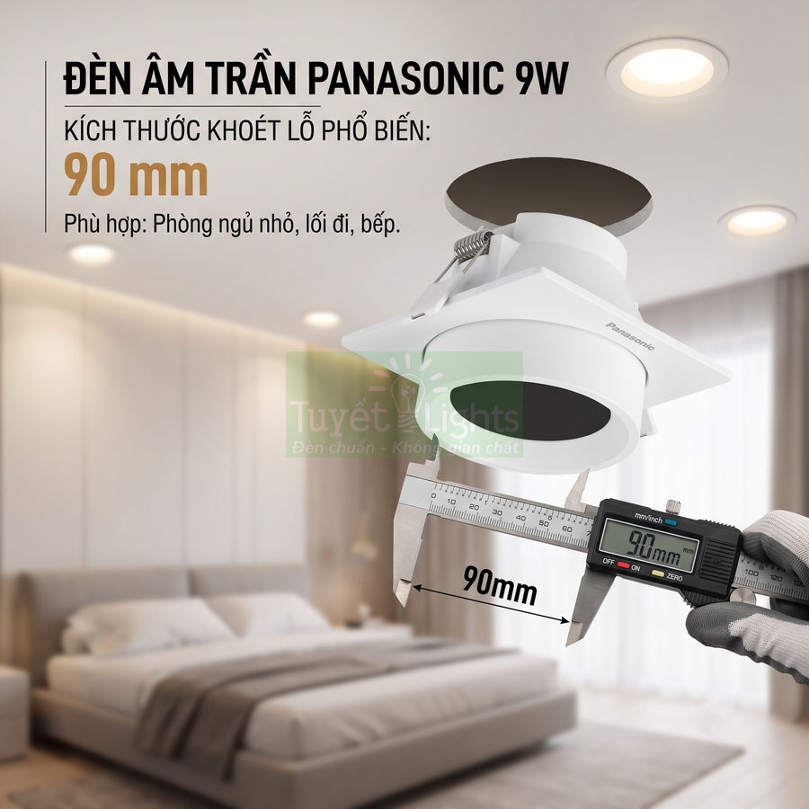 Đèn âm trần Panasonic 9W khoét lỗ 90mm lắp trong phòng ngủ hiện đại