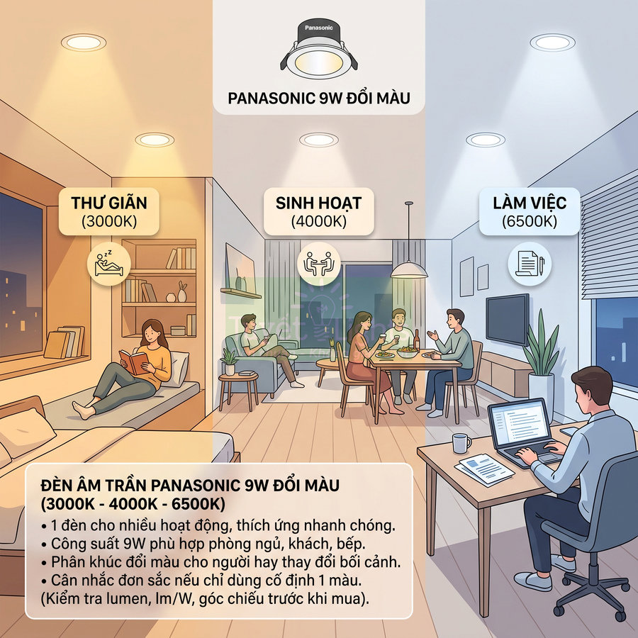 Đèn âm trần Panasonic đổi màu 9W có đáng mua không?