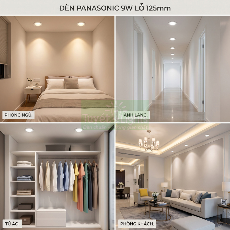 Đèn âm trần Panasonic 9W lỗ 125mm chiếu sáng phòng ngủ, hành lang, tủ áo và phòng khách hiện đại