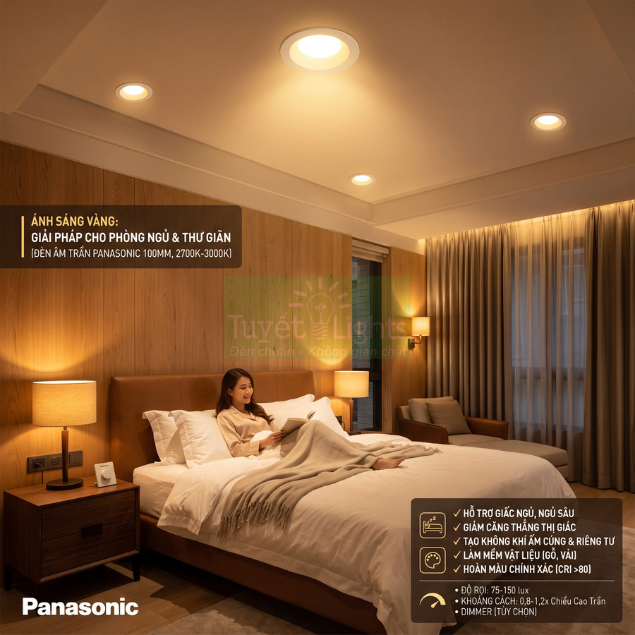 Đèn âm trần Panasonic ánh sáng vàng cho phòng ngủ, tạo không gian thư giãn ấm áp
