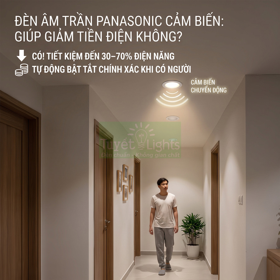Đèn âm trần Panasonic cảm biến chuyển động tự động bật tắt tiết kiệm điện trong hành lang nhà
