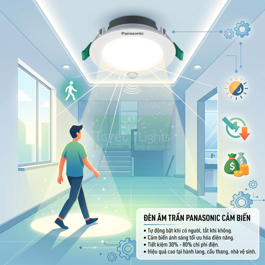 Đèn âm trần Panasonic cảm biến có tiết kiệm điện không?